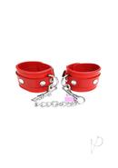 Rouge Plain Leather Adjustable Wrist Cuffs - Red