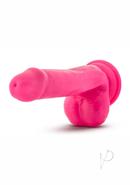 Neo Dual Density Dildo With Balls 6in - Neon Pink