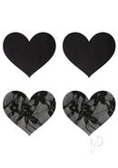 Satin And Lace Hearts Pasties - Black