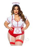 Leg Avenue Nurse Feelgood Snap Crotch Garter Bodysuit With Attached Apron And Hat Headband (2 Piece) - 3x/4x - Red/white