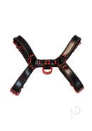Rouge Leather Over The Head Harness Black With Red Accessories - Xlarge
