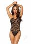 Leg Avenue Seamless Scroll Lace With Nearly Naked Strappy Back - O/s - Black